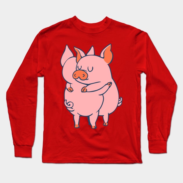 Pig Hugs Long Sleeve T-Shirt by huebucket